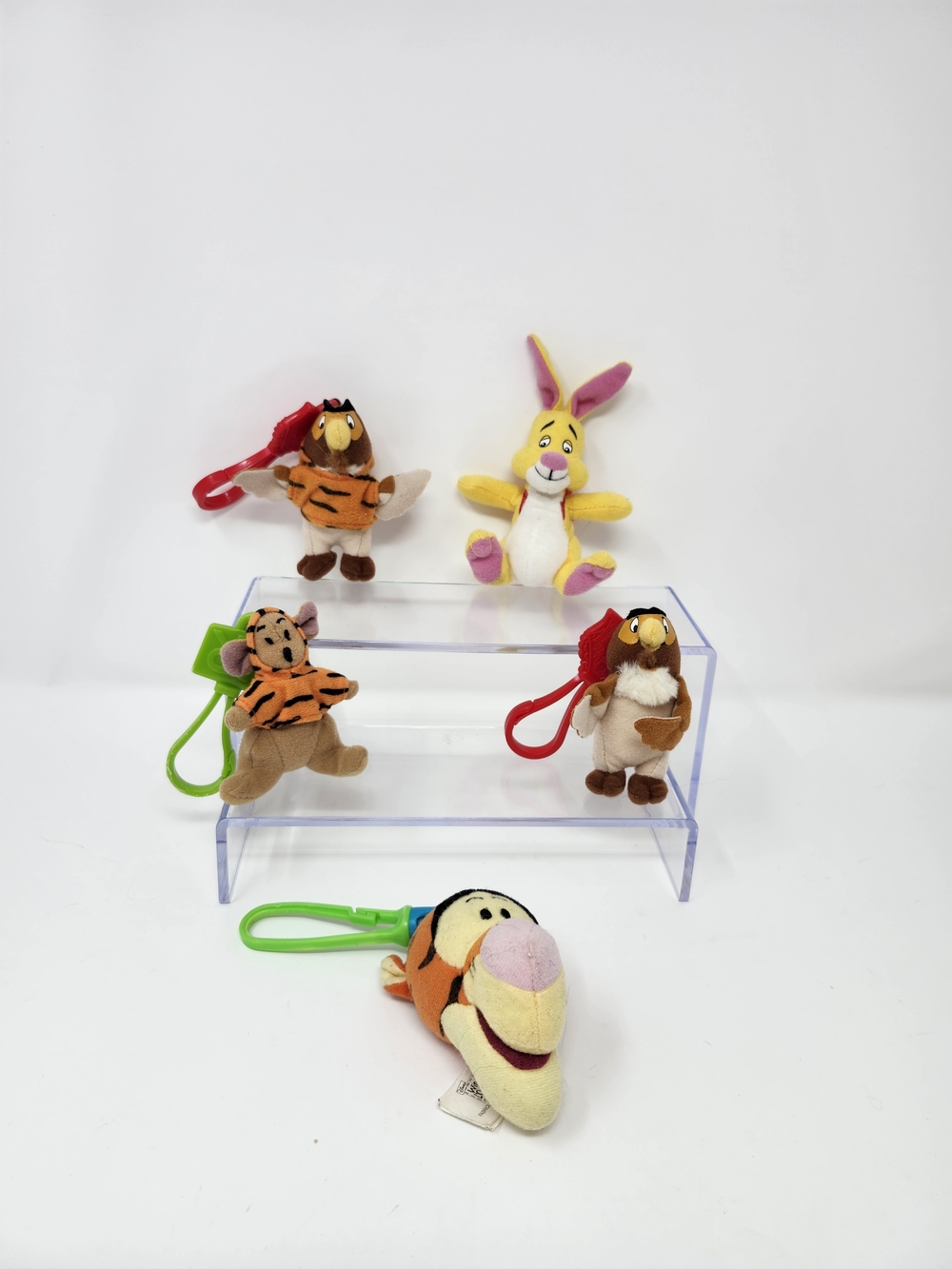 Vtg Winnie the Pooh Plush Keychain Lot Tigger Rabbit Owl Backpack Clip